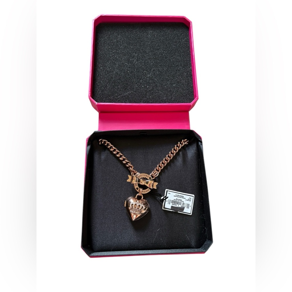 Juicy Couture Necklace Bow Toggle OS Gold Crown Y2K Puffy Heart Charm NWT & Box✅